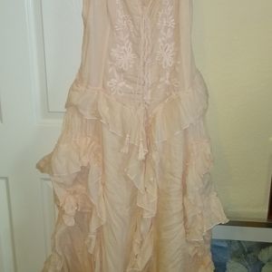 Pink spaghetti string ruffled dress with lace up